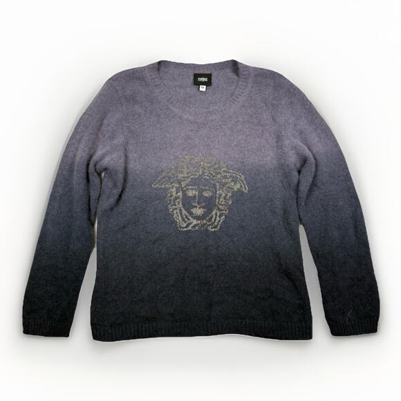 Vintage Versace Jeans Couture Angora Sweater Size M Italy Ombre Gray Medusa Y2K - Picture 1 of 8